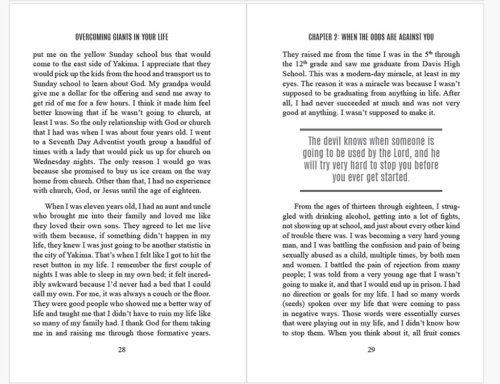 Layout example of a standard Christian non-fiction book with specialized headers and callout quotes.